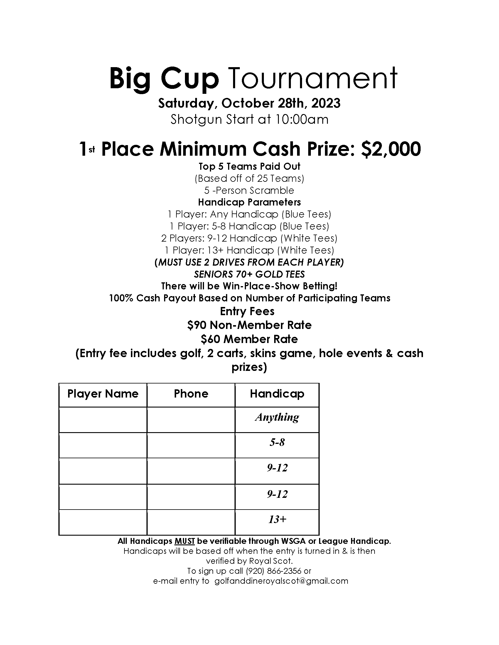 Big Cup Tournament Royal Scot Golf Course Big Cup Tournament Royal Scot Golf Course