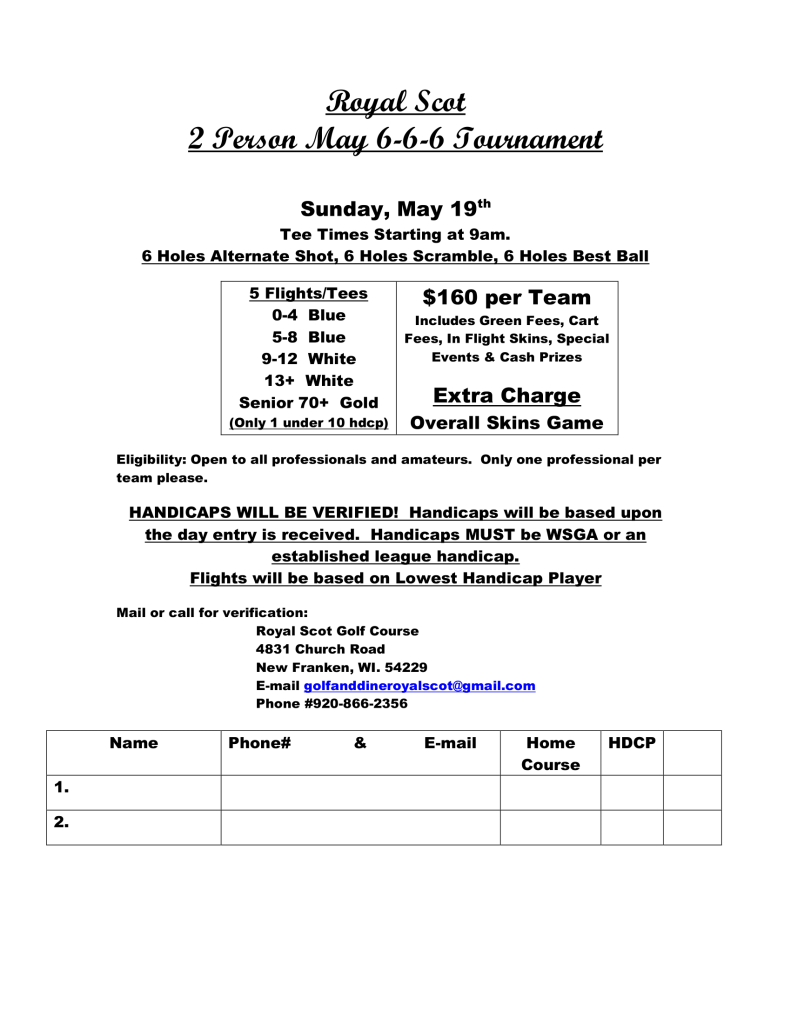 2 Person May 6-6-6 Tournament