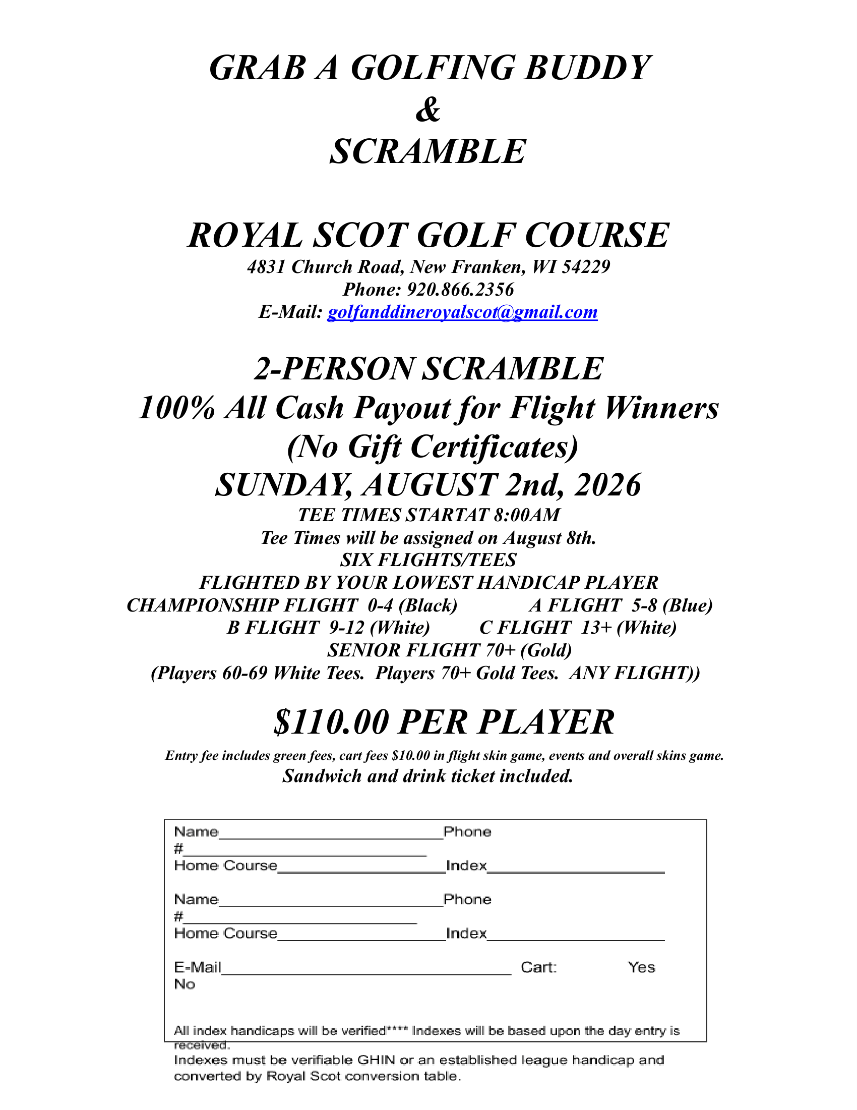 2 PLAYER SCRAMBLE TOURNAMENT 2026