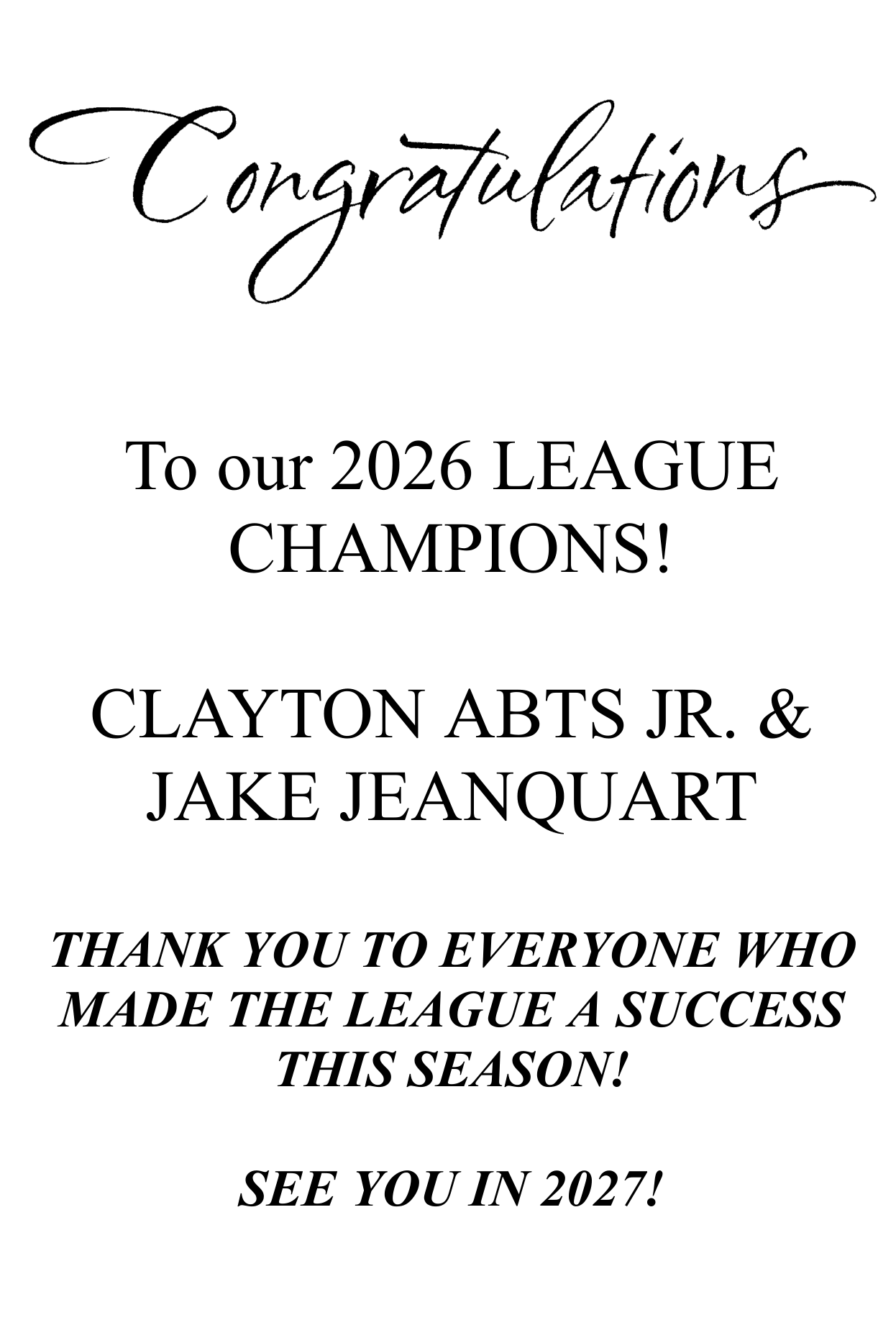 2026 LEAGUE CHAMPIONS!